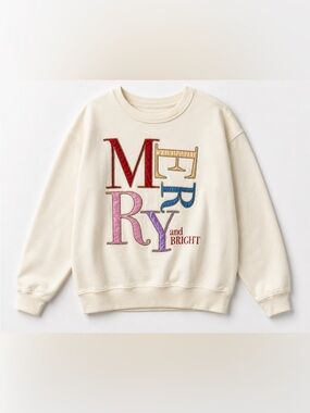 Paper Flower Merry & Bright Christmas Crewneck Sweatshirt Girls Size L